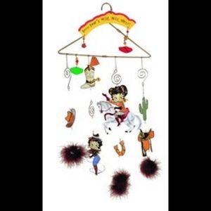 NIB Betty Boop western mobile wind chime glass